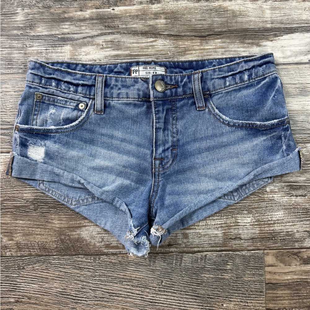 Free People Women's Blue Denim Shorts, Size 24